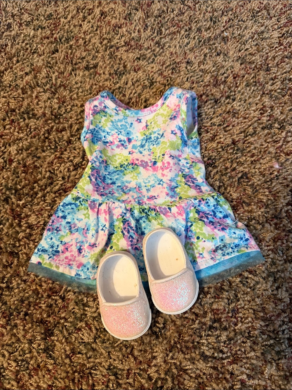 Truly Me Floral Multicolor Dress with Pink Glitter Shoes